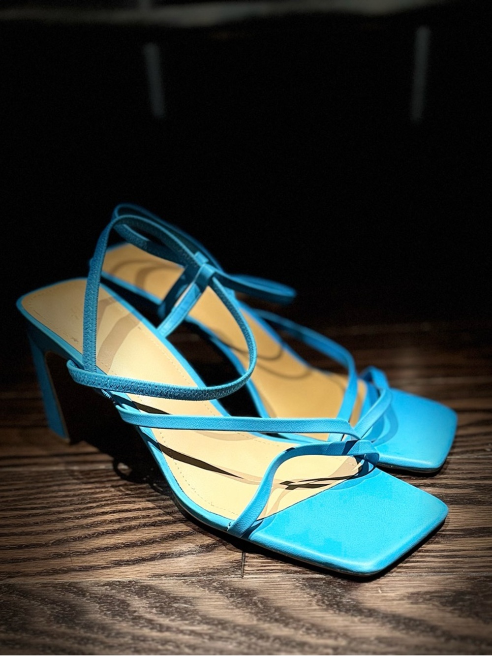 Strappy Block Heel Sandals in Bright Blue